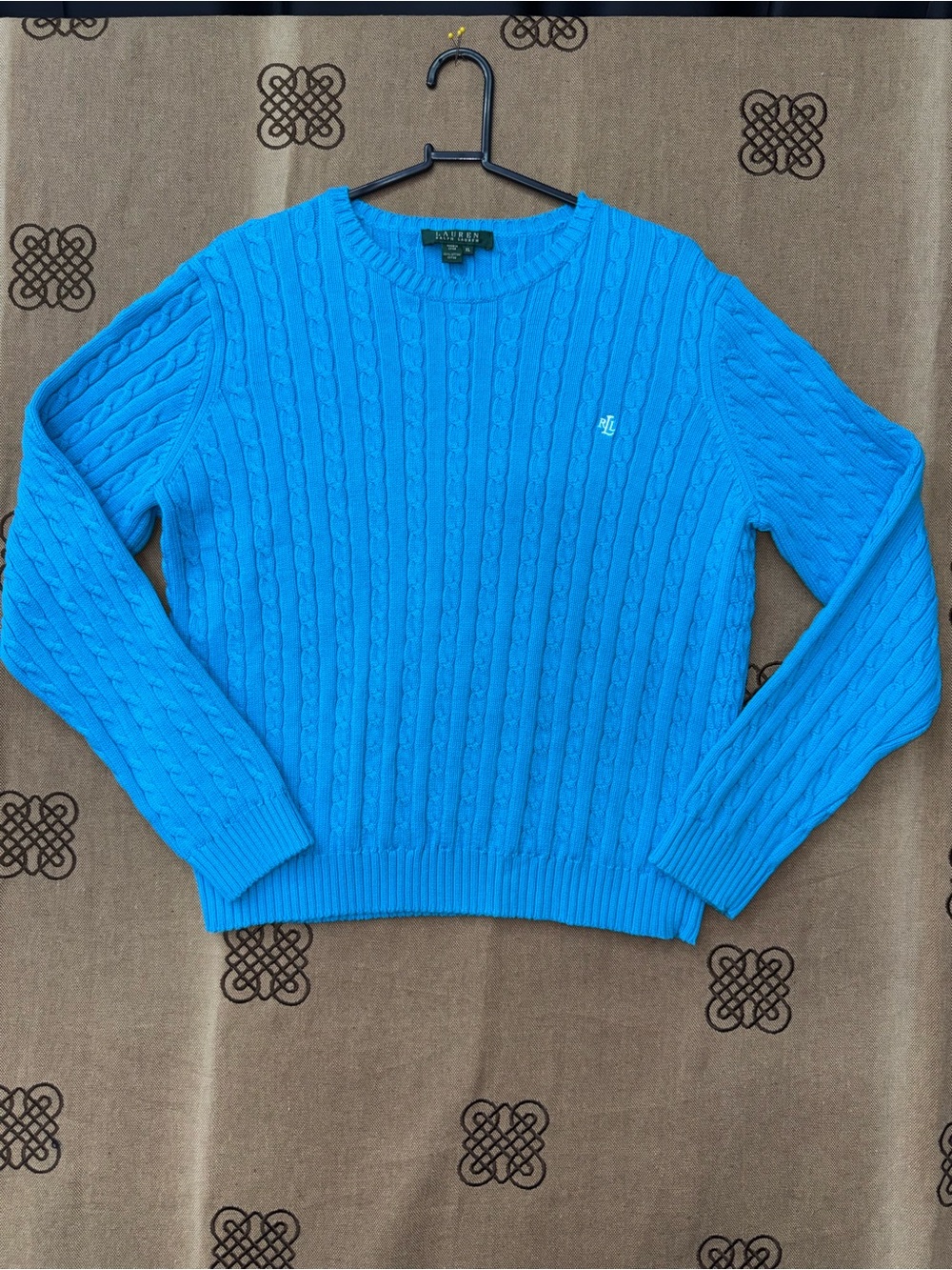 Lauren Ralph Lauren Women’S Cotton Cable Knit Crew Neck Sweater In Blue Size XL